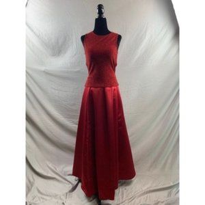 Burgundy  Evening Satin Skirt And Open Tie Back Glitter Top
